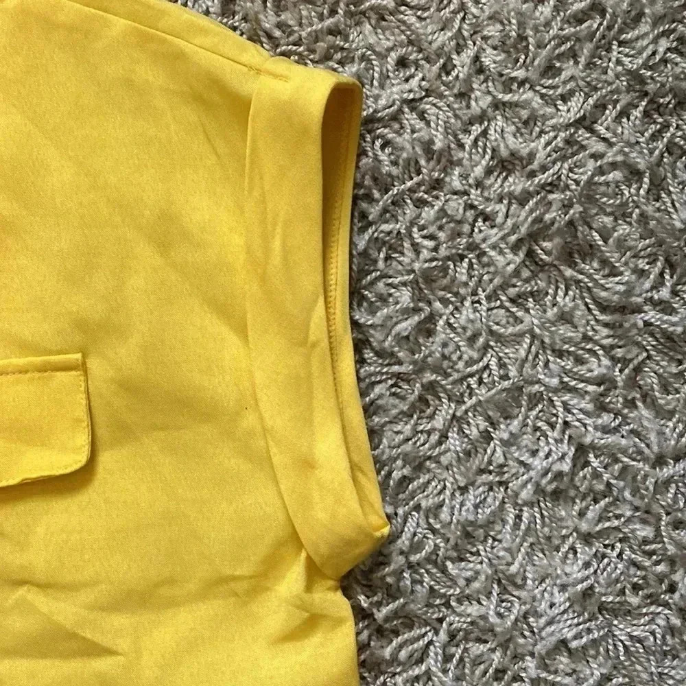 Cottagecore Y2K Coastal Spring Boho Clean Girl Yellow Casual Collar Button SzL - Picture 6 of 8